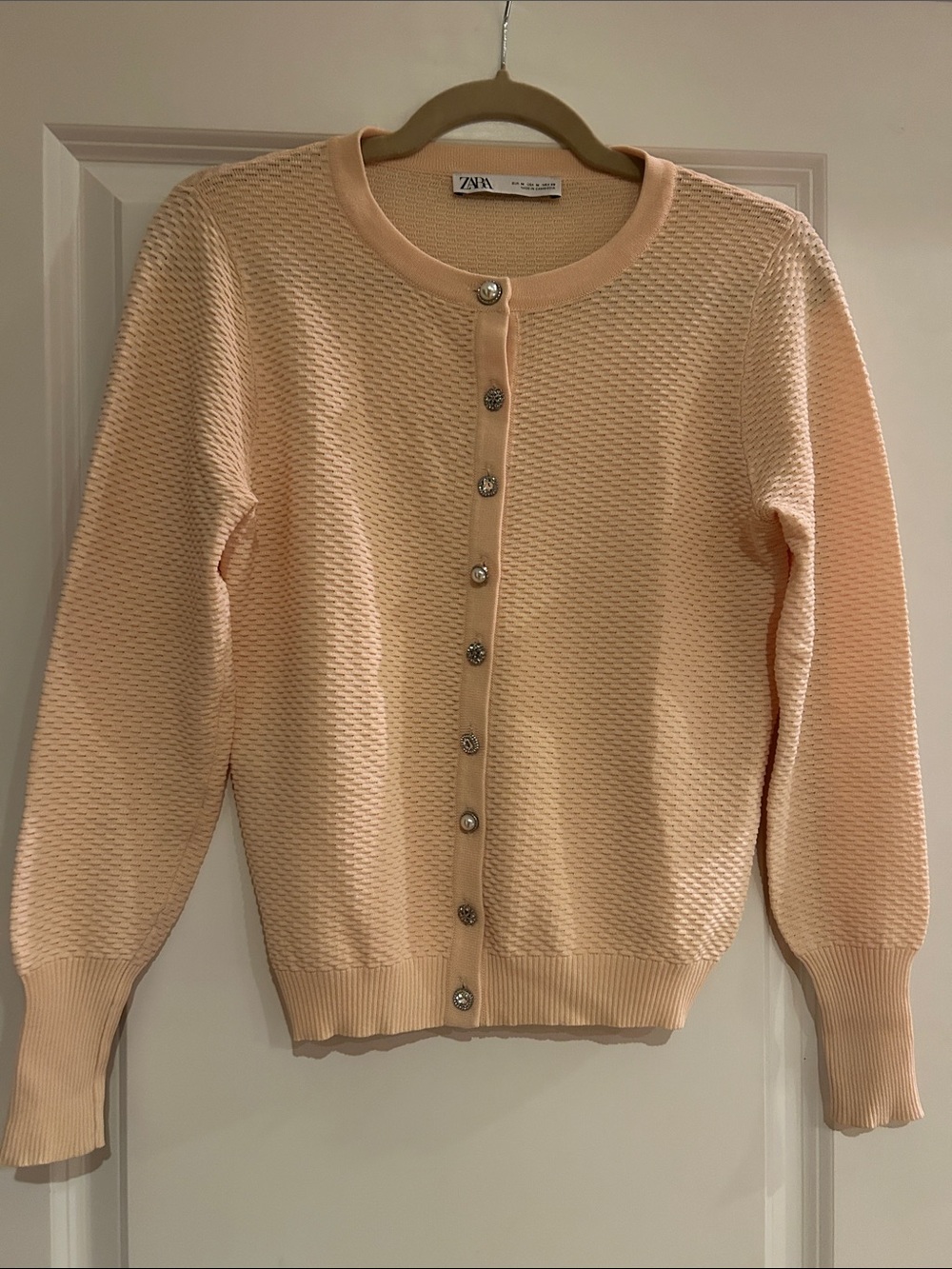 Zara Peach Textured Button-Front Cardigan